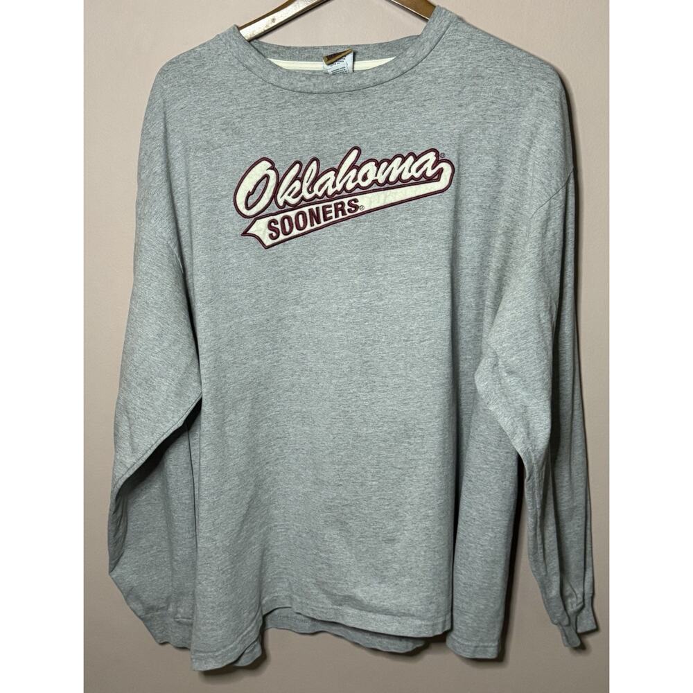 VTG UAS Oklahoma Sooners Grey Long Sleeve Embroidered Shirt XL Made In USA